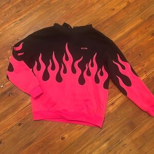 Kill Crew Black and Hot Pink Flame Crewneck Sweater